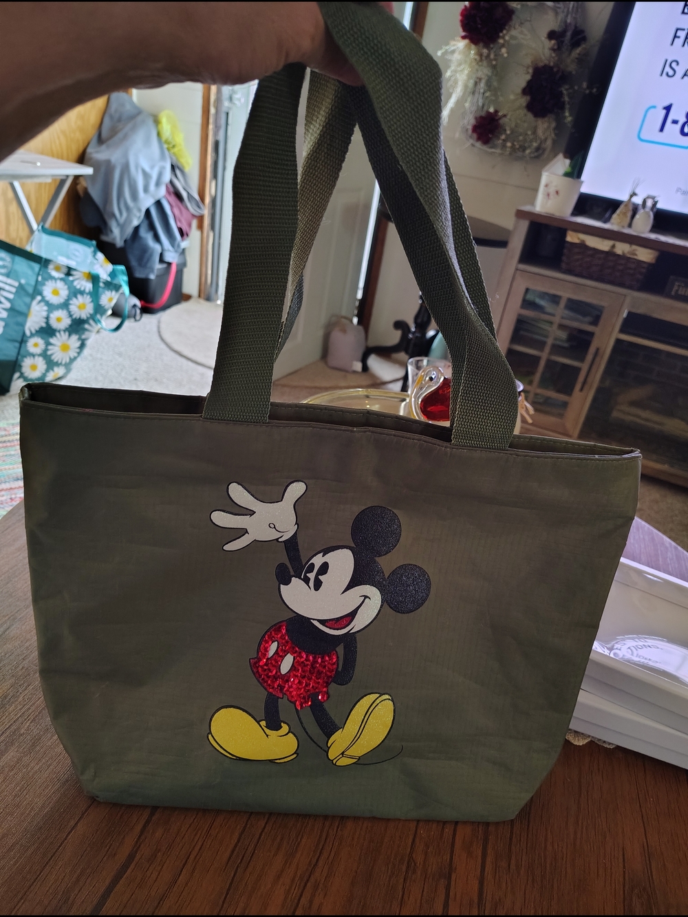 Disney Olive Green Mickey Mouse Tote Bag with Yellow and Red Accents